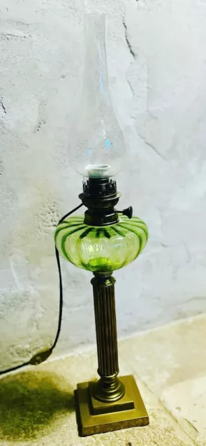 Lampe électrique 1960/70 vintage pétrole verre laiton déco complète