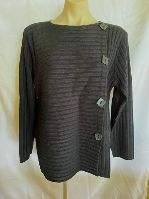 SANCI Black Ribbed Long Sleeve Knit Jumper (Size XL)