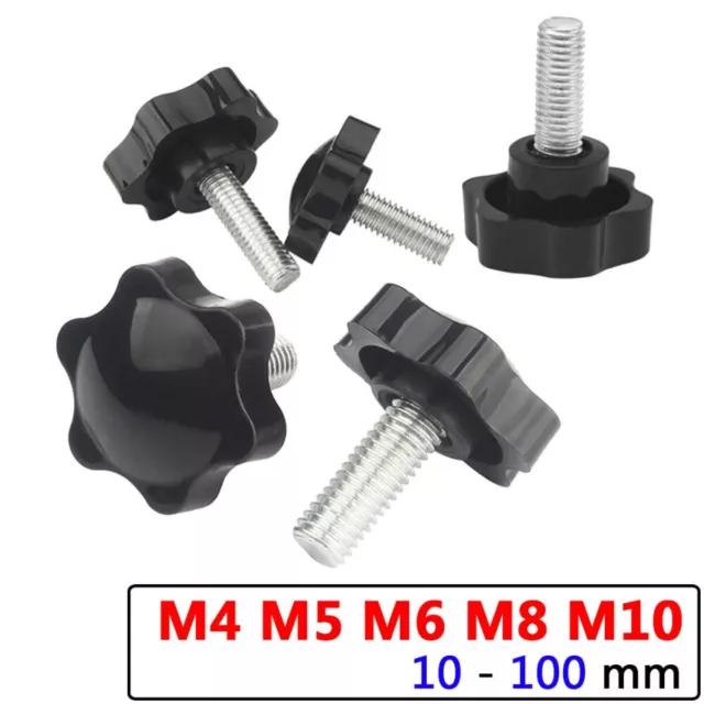 M4 M5 M6 M8 M10 Thumb Screws Hand Knob Bolts Black Plastic Hexalobular Star Head