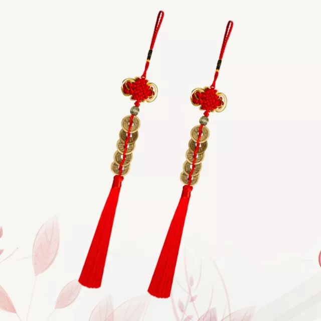 2 Pcs Lucky Coins Tassel Pendant Ching for Good Decorations