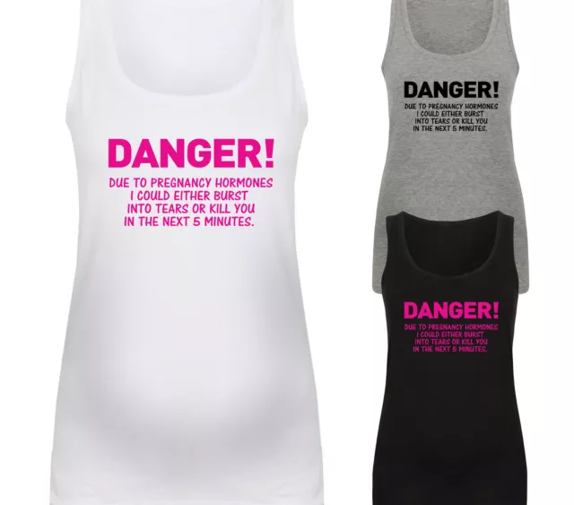 Womens Funny Maternity Vest Danger Due To Pregnancy Tank Top Baby Shower Gift