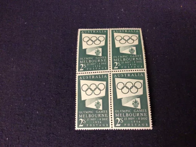 Australia 1956 Olympic Games 2/- Green Block Of 4 MUH