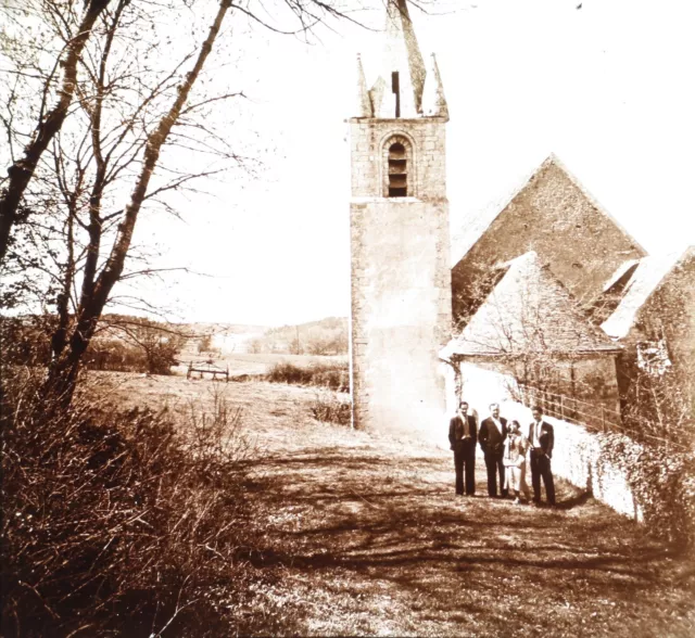 Frankreich Puiselet-Le-Marais Kirche 1934 Foto Stereo Platte De Verre Vintage