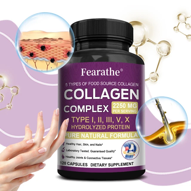 Complexe Multi-collagène Types I, II, III, V, X - Complément Anti-âge 2250mg, Neuf