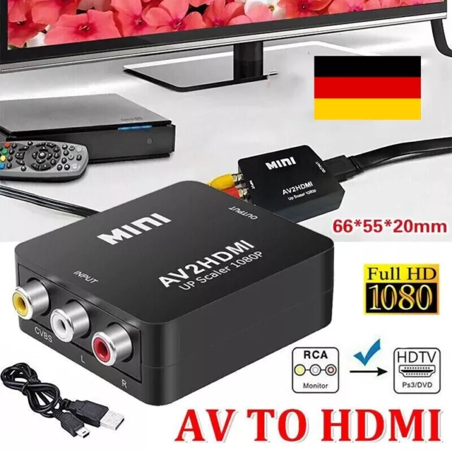Mini AV to HDMI Video Audio Konverter 1080P 3 RCA CVBS zu HDMI Adapter Converter