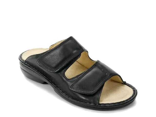 David Tate Women's Comfort Flat Leather Sandals, Black Nappa, 7-7.5 (US)