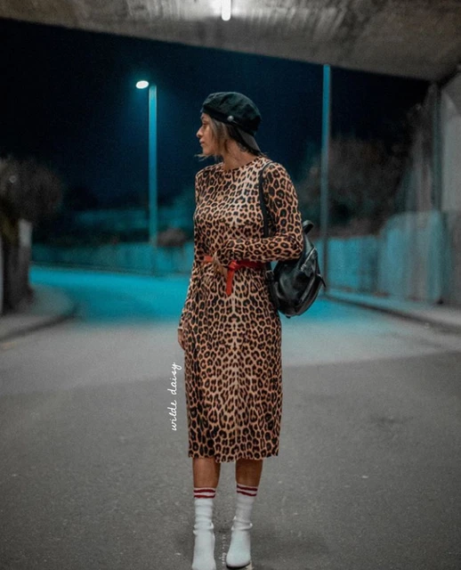 ZARA NEW PRINTED Dress Long Sleeve Midi Elastic Animal Leopard Print Size  S/M/L 31.99 - PicClick UK