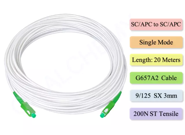 White SC-APC Fibre Optical Patch Cord NBN Patch Cable G657A2 200N Tensile 20M