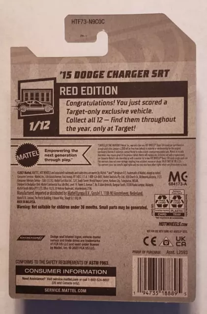 HOT WHEELS 2024 Target Red Edition 1/2 collector 7/250 `15 DODGE
