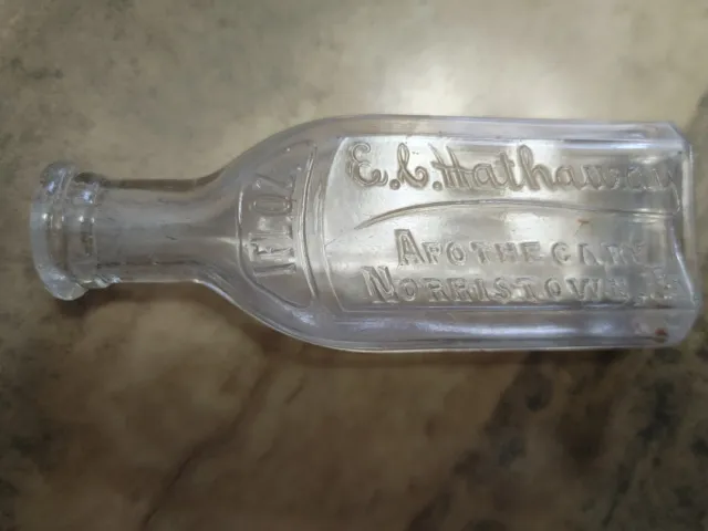 Antique Embossed Glass  4" Bottle E.l. Hathaway Apothecary Norristown Pa