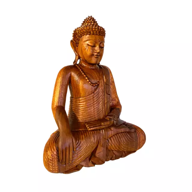 Bhumisparsha Buddha Sculpture handmade Bali Wood Carving Statue Buddhist art 23"