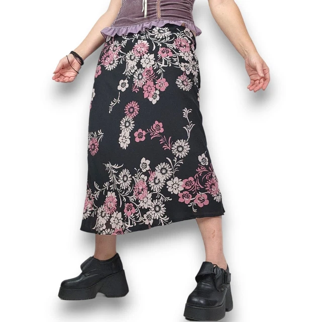 Gonna midi a vita bassa floreale rosa nera vintage Y2K Millers 12Cottage...
