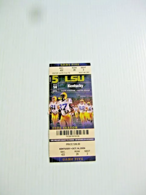 2006 LSU vs KENTUCKY FOOTBALL TICKET FULL UNUSED - AP 3RD IN NATION 11-2 RECORD