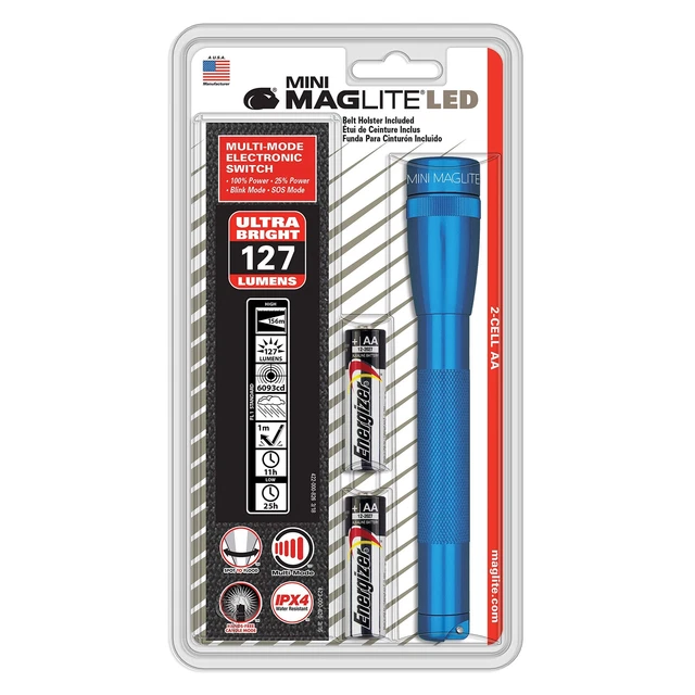 Maglite Mini LED 2-Cell AA Flashlight with Holster, Blue