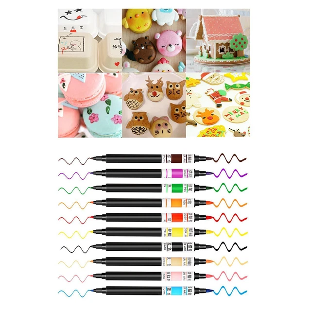 Lot de 10 stylos colorants alimentaires double face pour gâteaux, biscuits,