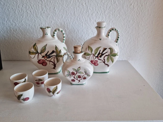 3X ULMER KERAMIK Karaffe Krug Likörflasche Schnaps Gläser Badenia ...