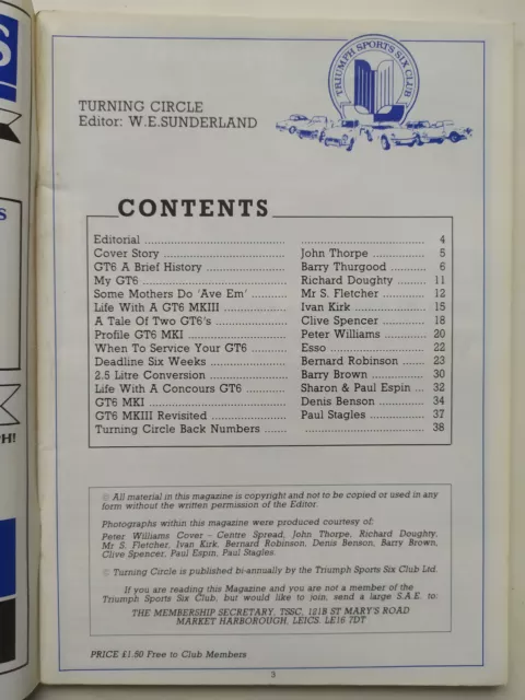 Turning Circle Magazine of The Triumph Cars Sports Six Club May 1986 No. 10 2