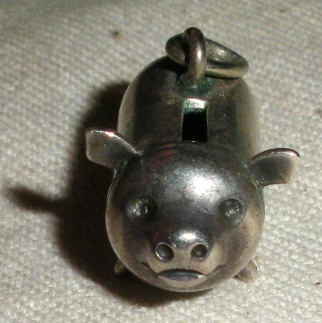 VINTAGE PIG PIGGY BANK STERLING SILVER CHARM PENDANT tuvi