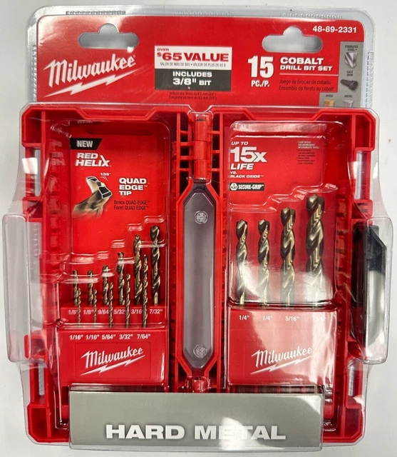 Milwaukee 48-89-2331 15 Piece Cobalt RED HELIX Kit for Hard Metal Drilling