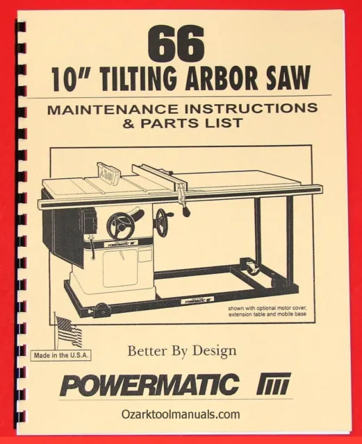 POWERMATIC Model 66 10" Table Saw Owners Instructions Service Parts Manuals 1010