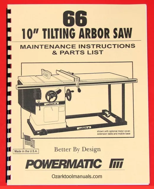POWERMATIC Model 66 10" Table Saw Owners Instructions Service Parts Manuals 1010 POWERMATIC Model 66 10" Table Saw Owners Instructions Service Parts Manuals 1010