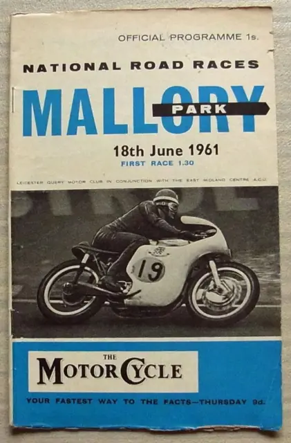 MALLORY PARK 18 Jun 1961 LEICESTER QUERY CLUB MOTOR CYCLE ROAD RACES Programme