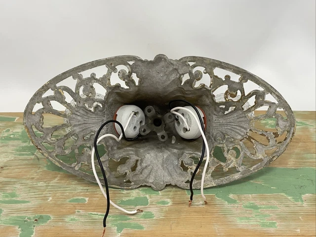 Antique Vtg Art Deco Victorian Flush Mount Ceiling or Wall Fixture 2 Bulb Vanity 16
