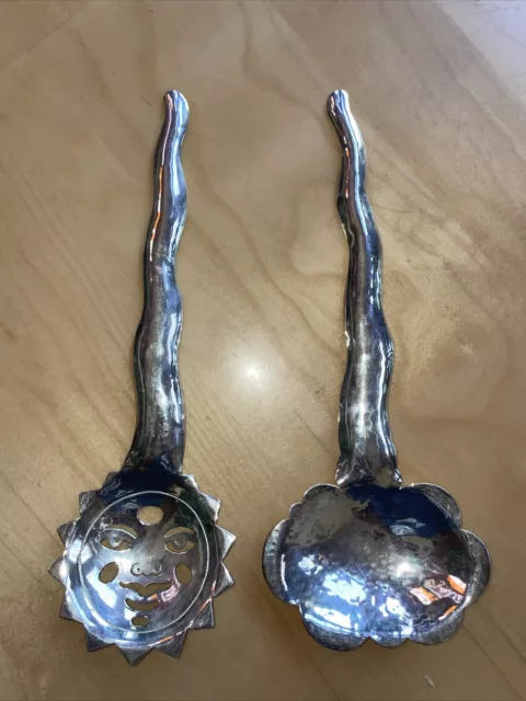 Set of 2 Emilia Castillo TO-85 Serving Spoons Silver Plateado Mexico Art Sun