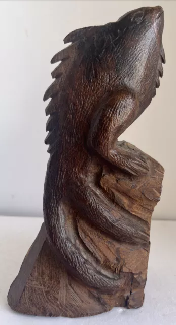 Vintage Hand Carved Iguana/Lizard Sculpture Statue 10” Mexico