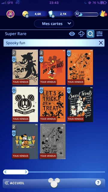 Disney Collect Topps Spooky Fun Super Rare + Rare + Uncommon NO Full Set