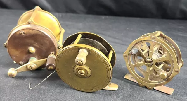 Vintage Antique Fishing Reel Lot of 3 Brass, Skeleton, 200 (Vom Hofe Hardy Era) Vintage Antique Fishing Reel Lot of 3 Brass, Skeleton, 200 (Vom Hofe Hardy Era)