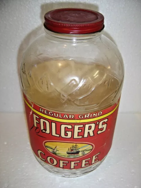 Vintage Folgers Coffee Jar Two Pounds Net w/ paper label               #493