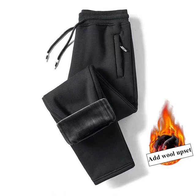 Men Thermal Fleece Lined Long Sweatpants Trousers Winter Thick Warm Casual Pants