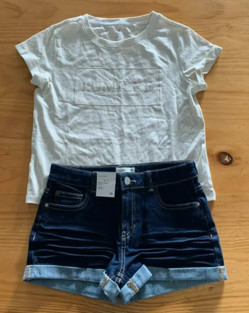 Girls size 9 Lumiere cotton t- shirt &  Blue indigo denim shorts Target NEW 6169