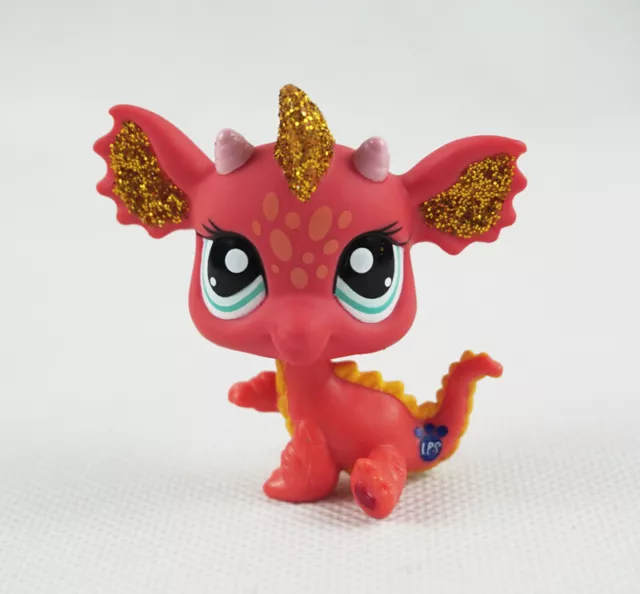 Littlest Pet Shop Green Eyes Animals LPS #2484 Collect Toys Red Sparkle Dragon