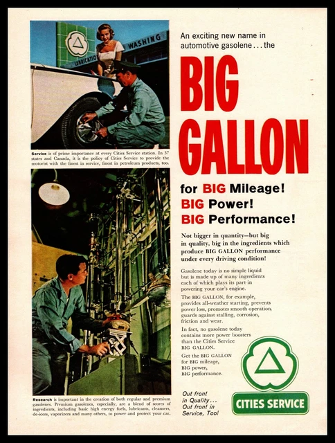 1961 Big Gallon Gasoline Cities Service Station Mechanic CITGO Vintage Print Ad