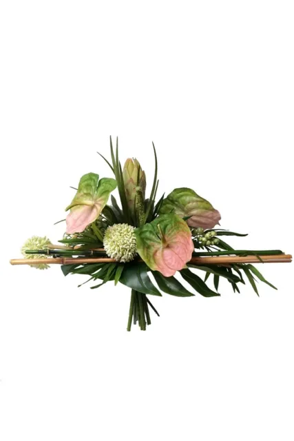 Kunstblumenstrauß 22cm Anthurie Allium rosa tropic Handmade Sommerdekoration