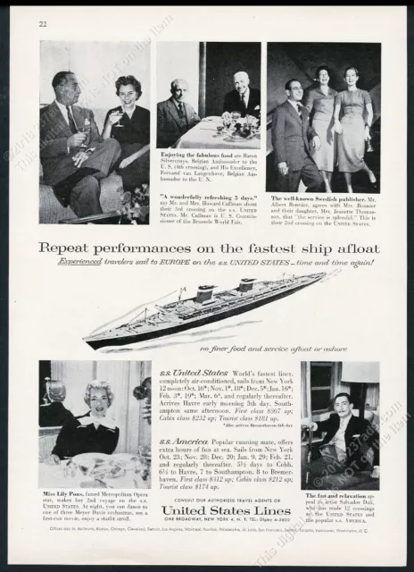 1958 Salvador Dali photo SS United States ship US Lines vintage print ad