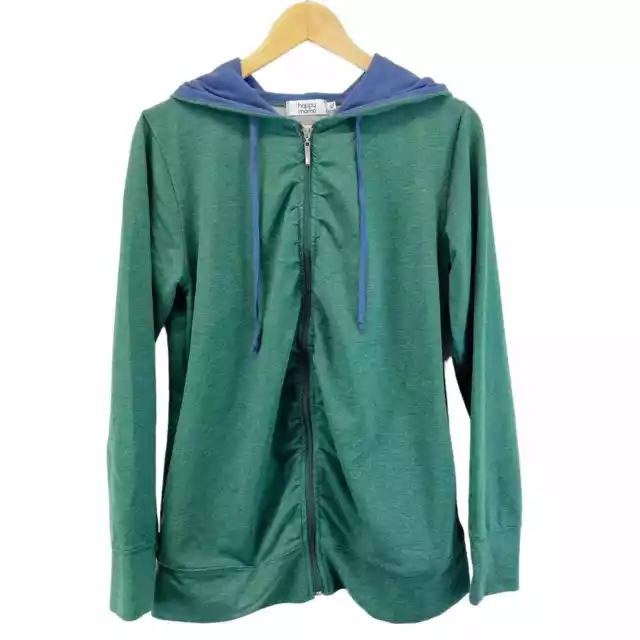 Happy Mama Womens XL Full Zip Hoodie Stretchy Jersey Knit Green Blue Maternity