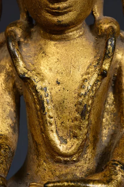 18th Century, Shan, Antique Burmese Bronze Seated Crowned Buddha 3