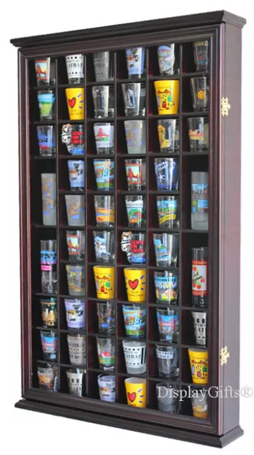 Wall Shadow Box Cabinet Rack to hold 56 shot glasses Display Case SC56