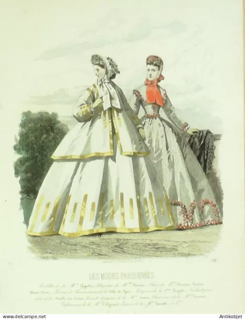 Gravure Modes parisiennes 1864 n°1114 Toilettes matinales