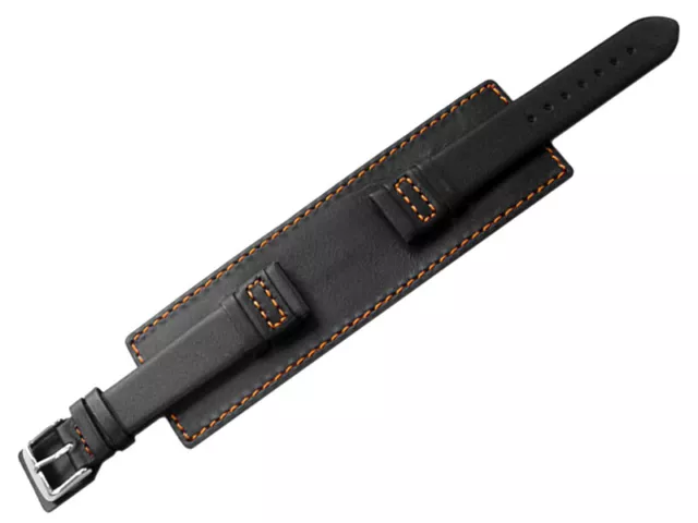 Uhrenarmband - Leder - Voll-Unterlage - schwarz mit oranger Naht 18,20,22,24 mm
