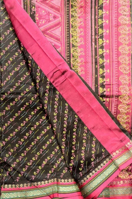 Vintage Indian Pure Kunst Seide Saree Bedruckt Ethno Sari Sarong Stoff ASS1223