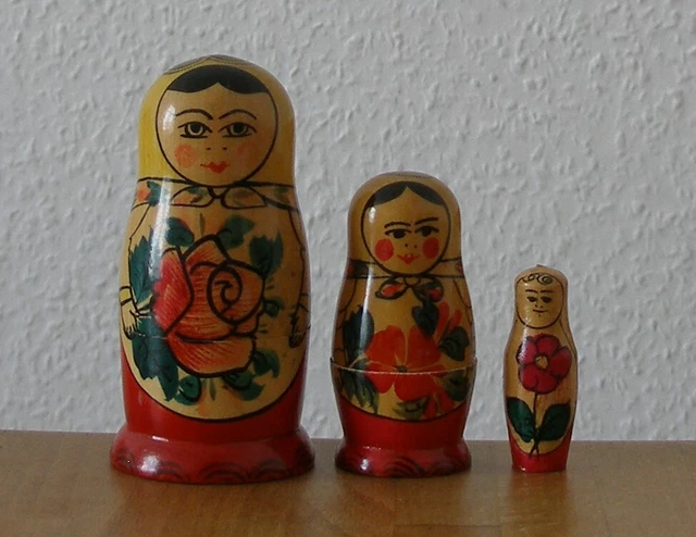 Russische Semennov-Matrjoschka Matroschka Babuschka! 3 Puppen RETRO! ALT & SCHÖN