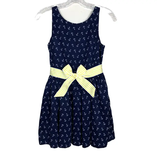 Ralph Lauren Sleeveless Dress Navy Blue Anchor Ribbon Bow Nautical Girls 12