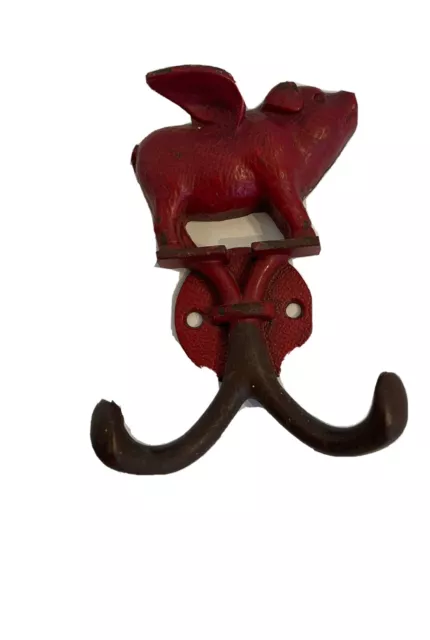 Flying Pig With Wings Wall Hook Cast Iron Key Towel Coat Hanger Rustic Red R)