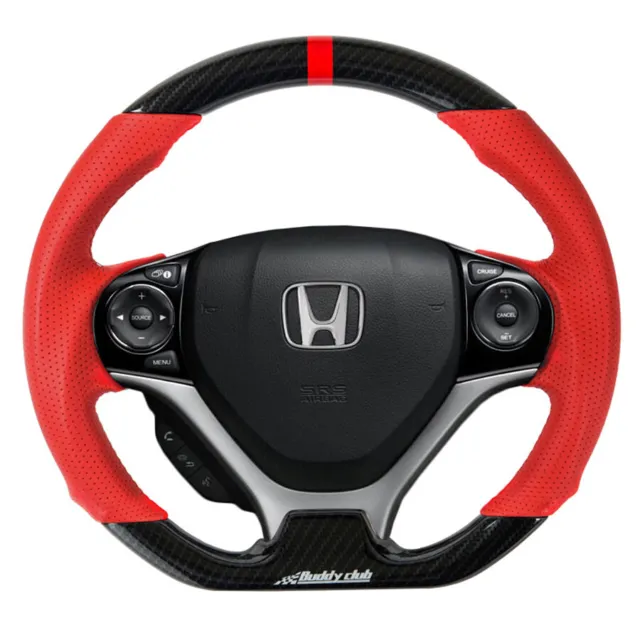 Buddy Club Sport Steering Wheel for 12-15 Civic - Time Attack (RED) Carbon Style