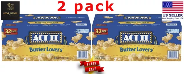 2 PACK - ACT II Butter Lovers Microwave Popcorn (2.75 Oz., 32 Pk.) FREE SHIPPING