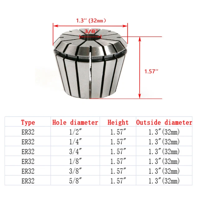 thumbnail image 2 of TJR ER32 Collet, 1/8" - High Precision Tool Holder For CNC Milling & Machining, Accuracy 0.015mm 2 of 12